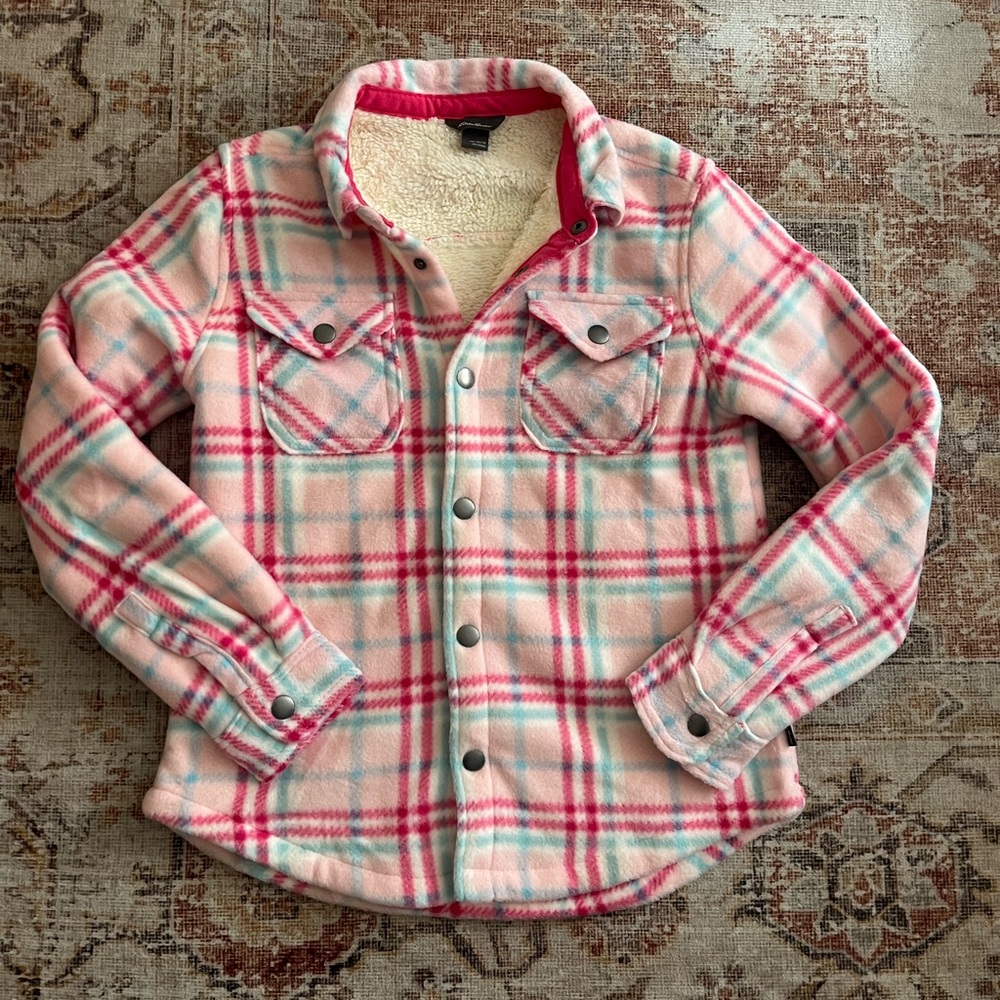 Eddie Bauer plaid print button down fleece jacket